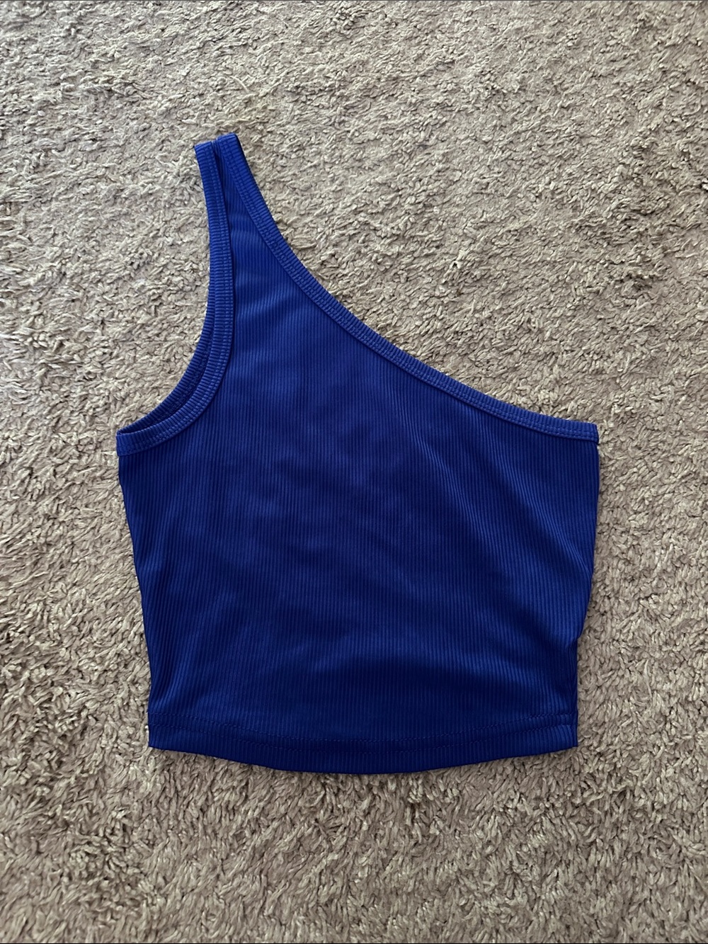 Blue One-Shoulder Ribbed Crop Top - Picture 2 of 3